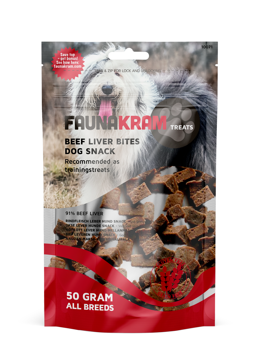 øre specifikation tørre Faunakram 50g træningsbidder med okselever | FAUNAKRAM Pet Food